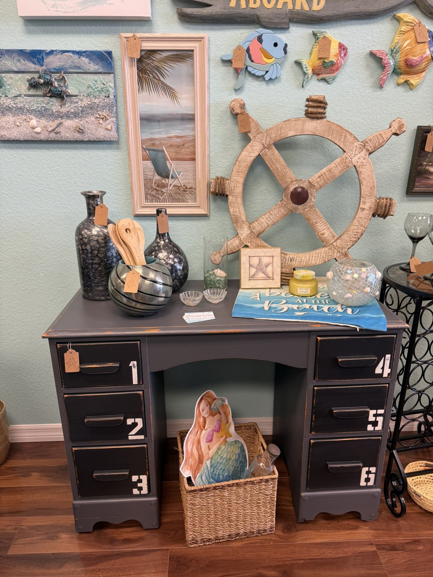 Unique and Stylish “Queenstown Grey and Black” Industrial Desk with Numbered Drawers Solid Wood