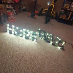 2 Light Up Metal Signage Signs Hope & Love Battery Operated