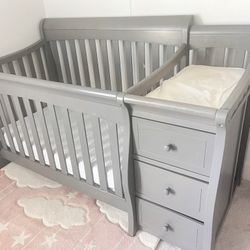 Gray Baby Crib With Changing Table And Chest