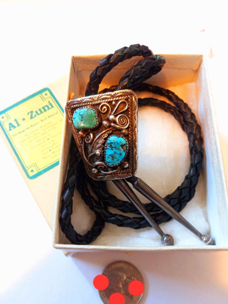 $180! Awesome Vintage Bolo Sterling Silver Turquoise With Original Box