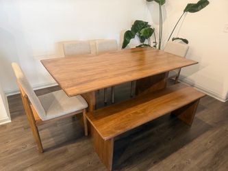Ashley Wood Dining Table Set with Bench and Chairs