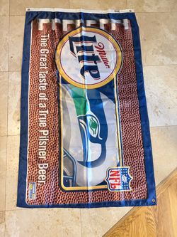 vintage Seattle Seahawks and Miller Lite NFL promotional banner