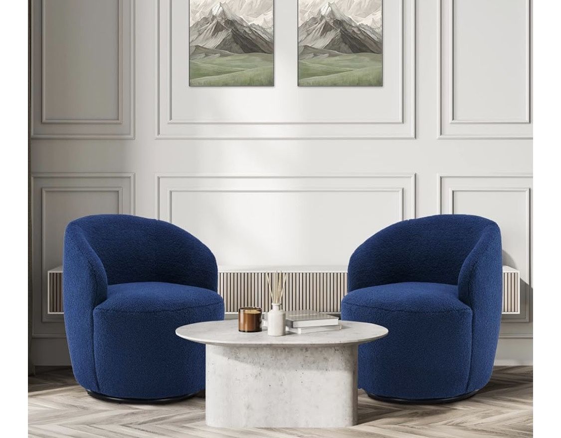 Set of 2 Swivel Chair, Swivel Barrel Accent Sofa Chair, Modern Teddy Fabric [NEW]