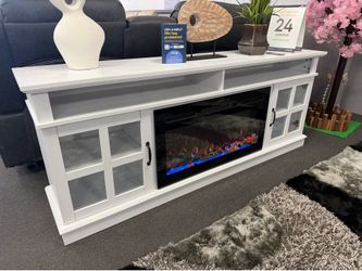 White Tv Stand w/ Fireplace