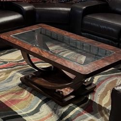 Beautiful Cherry Wood Glass Top Square End Table Coffee Cocktails Living Room Decor