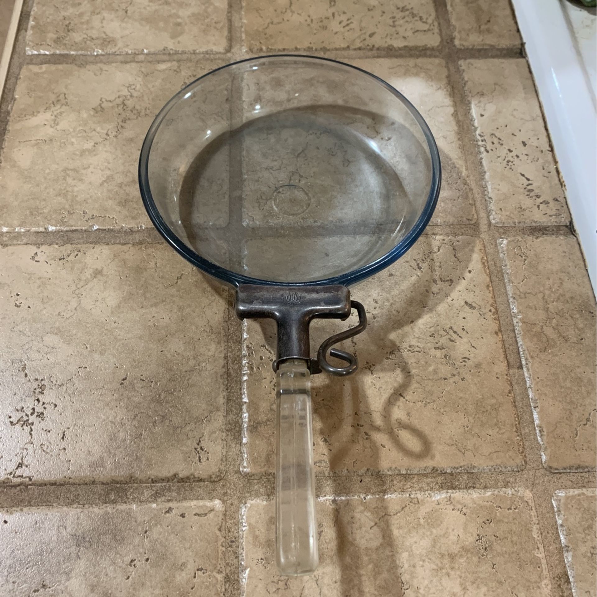 1940s Vintage Pyrex Flameware Glass Skillet Frying Pan, Removable Handle, 7”