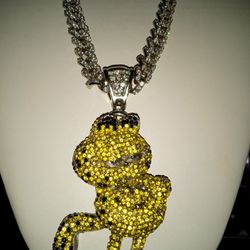 Brass Chain With Qz Diamonds With 6-in Charm Of Garfield With Qz Diamonds