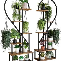 POTEY 6 Tier Metal Plant Stand, Creative Half Heart Shape Ladder Plant Stands for Indoor Plants Multiple, Black Plant Shelf Rack for Home Patio Lawn