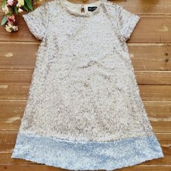SIZE 6 GIRLS TWO-TONE ROSE GOLD & SILVER SEQUINED SPECIAL OCCASION A-LINE TUNIC DRESS