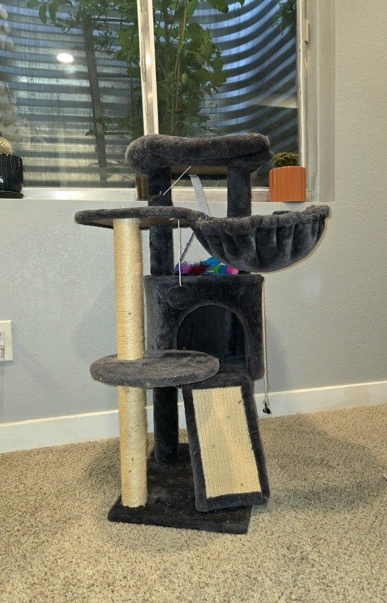Multi-Level ~36-in Plush Cat Tree & Condo, Deep Grey