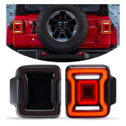 Smoked LED Tail Lights for 2018-2026 Jeep Wrangler JL/4xe Accessories Brake Light Reverse Light Turn Signal Light (Black Housing Smoke Lens), Pair