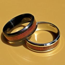 Stainless Steel Wood Grain Inlay Ring Lot Of 2