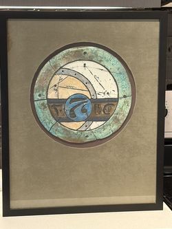 Framed Mosaic Wall Art – Turquoise Circular Ceramic Design – 20” x 14”