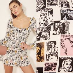Reformation cartoon print mini dress. 0