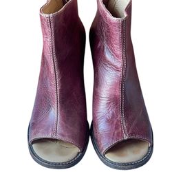 Bed Stu Onset Bootie Womens Size 8 Burgundy Leather Open Toe Block Heel Rustic