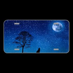 License Plate Novelty Car Front Dog Wolf Yelp Moon Tree Night