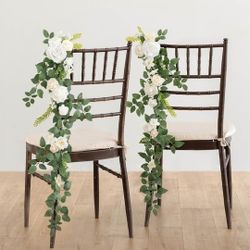 Ling's Moment 10pcs Wedding Chair Decorations Aisle Floral Swag Artificial Pew Flowers Hanging Garland White & Sage Green For Ceremony Reception Churc