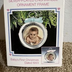 New 1993 silver plated engravable Christmas ornament baby boy or girl 1st