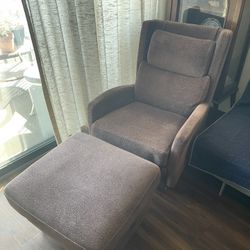 Vintage Roche Bobois Italian Modern Upholstered Lounge Armchair & Ottoman - Set of 2