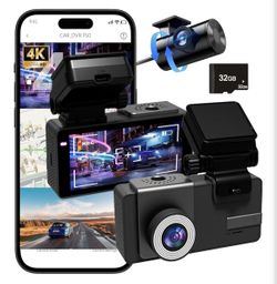 𝟒𝐊 UHD Dual Channel Dash Cam,WiFi - App Control, G-Sensor, Loop Recording, 170° Wide Angle, Night Vision, 3.6" IPS, S300 Dash Camera for Cars with 3