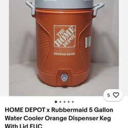 Hime Depot X Rubbermaid 5 Gallon Water Cooler Orange Dispenser Keg With Lid WUc