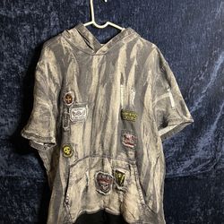 Distressed grey and black hoodie with patches 