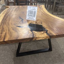 Rustic Parota Table With Metal Base 