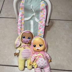 Doll Carrier & 2 Dolls $10