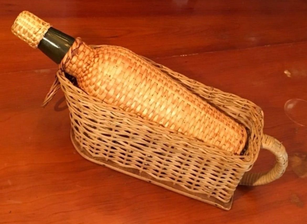 VINTAGE FARM Rattan Wicker Woven Bottle Holder with glass bottle