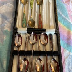 Brass Demi Spoons With Case, Made In England!