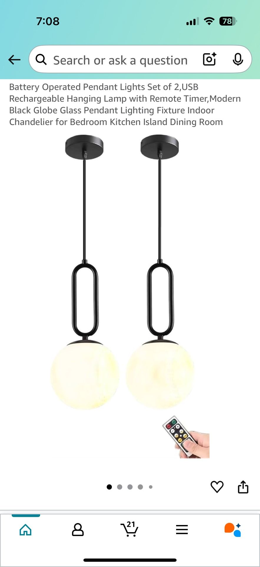 2 New Whit Globe Pendant Lights Rechargeable Dimmable Retail 129$