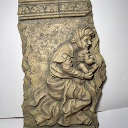 Vintage Religious Wall Plaque Mother and Child Stone Look Relief Decor