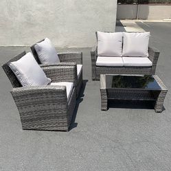 (New in Box) $295 Outdoor 4 Piece Wicker Rattan Funiture Set (Sofa, 2 Chair, Table) 