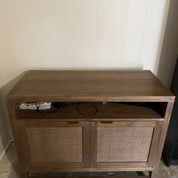 Crate & Barrel Blake 42” Light Brown Teak And Rattan Storage