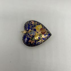 Enamel Bird Floral Heart Pendant Necklace Reversible