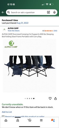 ALPHA CAMP Oversized 600-lb Camping Cot – Heavy-Duty Folding Cot w/ Carry Bag (Blue)