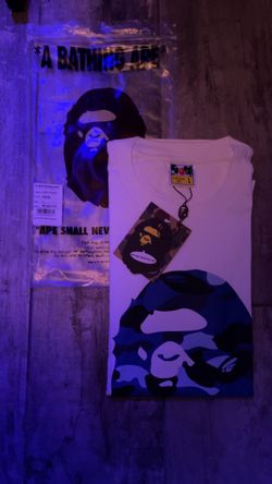 White n blue bape tee