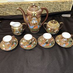 Antique Japanese Satsuma Moriage Tea Set
