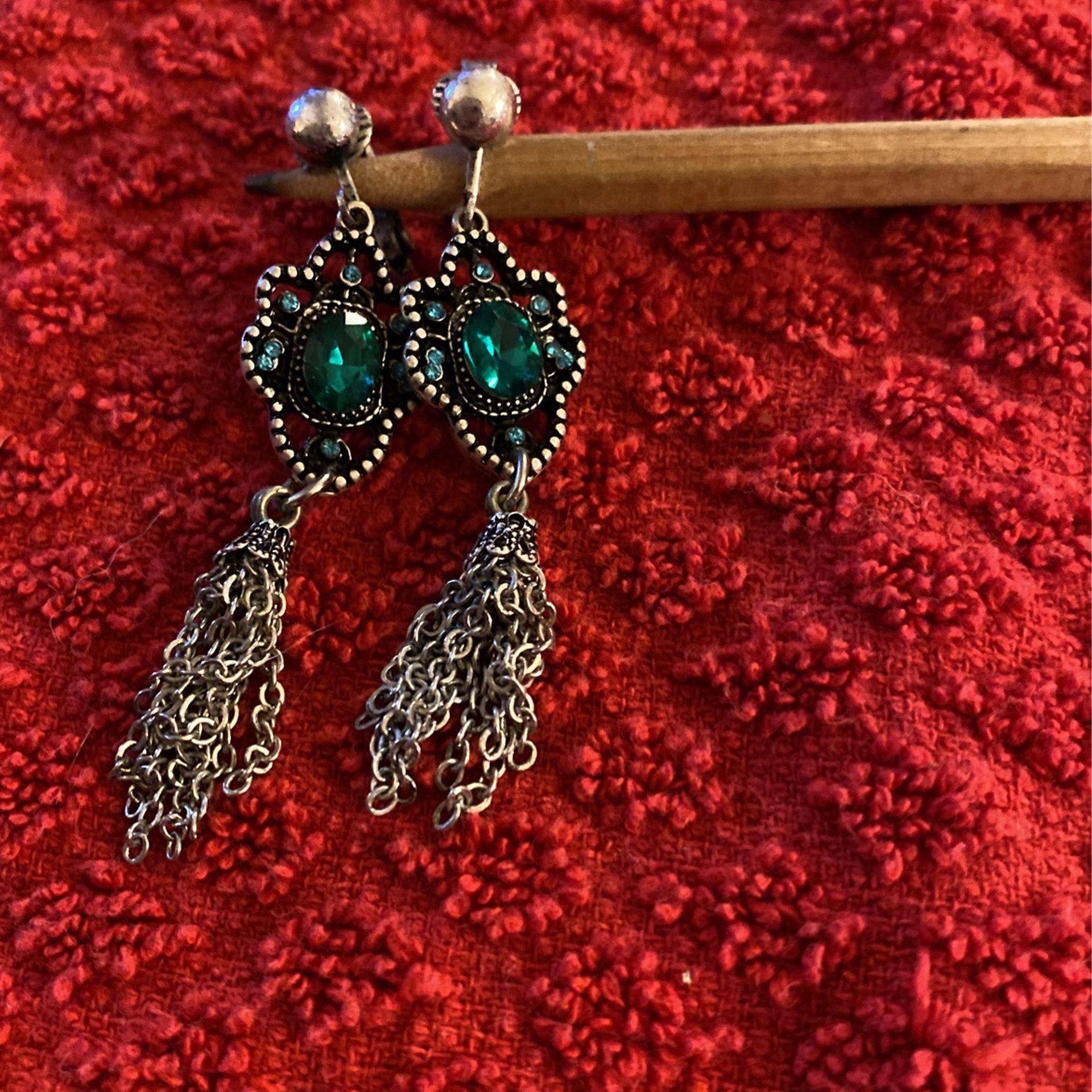 Dangling Silver And Blue/Green Stones