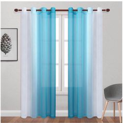 New! Faux Linen Ombre Sheer Curtains - Semi Voile Gradient Grommet, 2 Panels, 52x90 Sky Blue