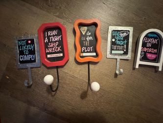 Funny Quote Decorative Wall Hooks Set of 5