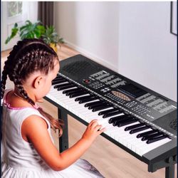 61-Key Portable Electric Keyboard Piano with Built In Speakers, LED Screen, Headphones, Microphone, Piano Stand, Music Sheet Stand and Stool