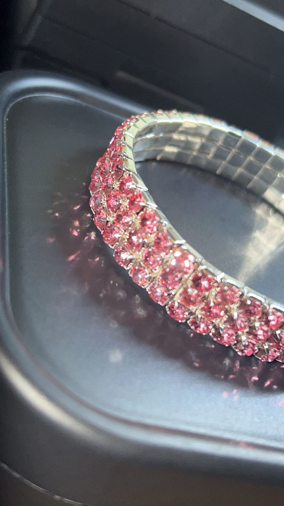 3 Row 3mm Pink Elastic Rhinestone Bracelet