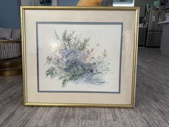 Floral Bouquet Artwork Signed By Mary Bertrand, Framed