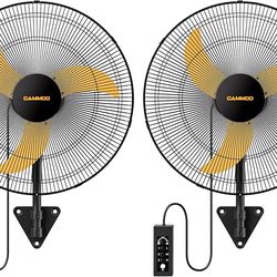 2pcs 20 Inch Wall Mount Fan Oscillating, Extended 3.3ft Wired Remote and 6.6ft Power Cord, 3-Speed Industrial Wall Mounted Fan for Commercial, Greenho