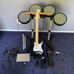 PlayStation 2 Rock band Drum Set And Guitar Bundle (see description)