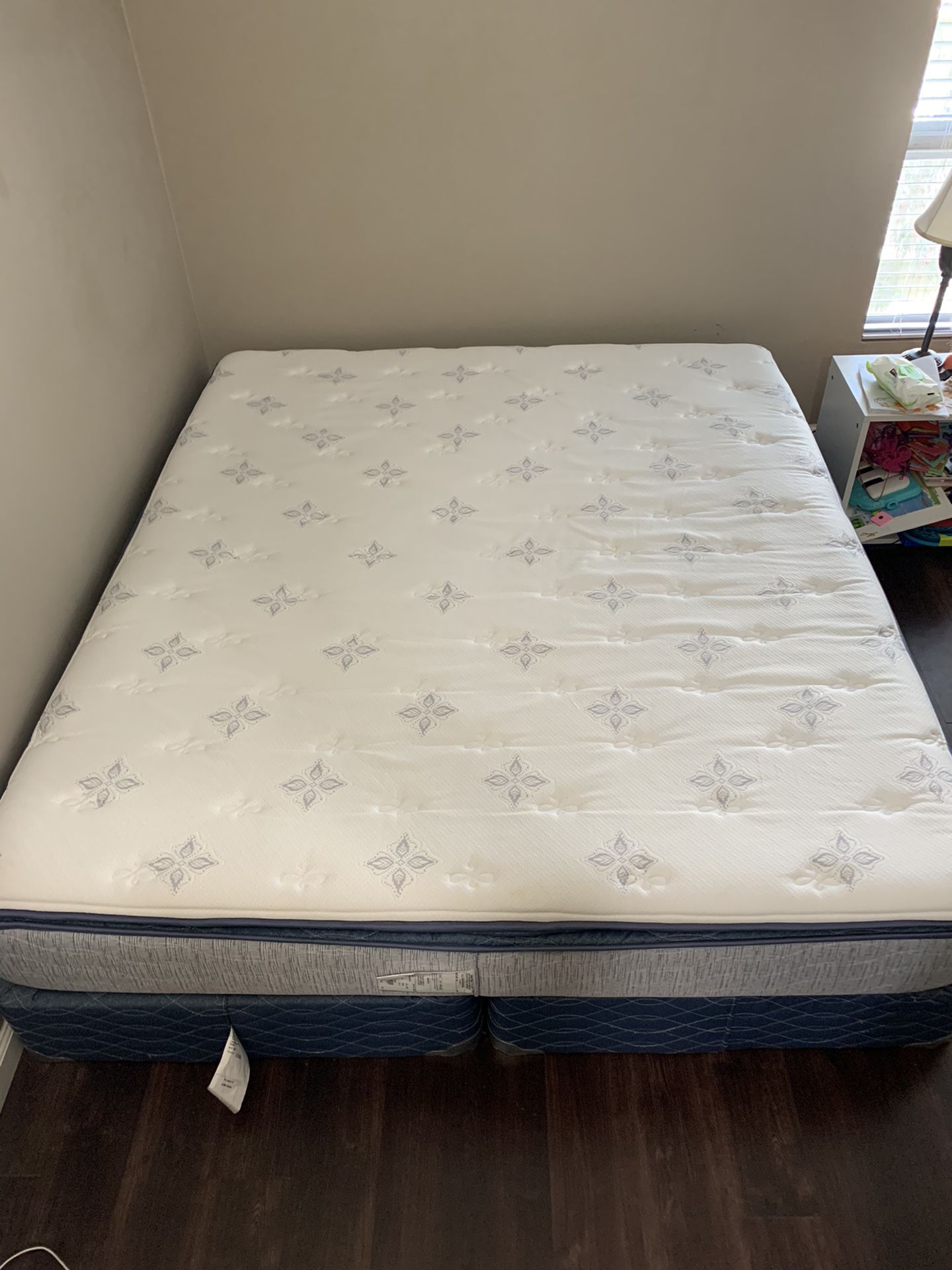 Pillow top Mattress (California king size) with bed box and frame