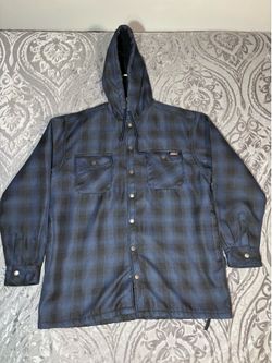 Dickies Blue Fleece Hooded Full Snap Flannel Bonded Over Jacket Heavy Large