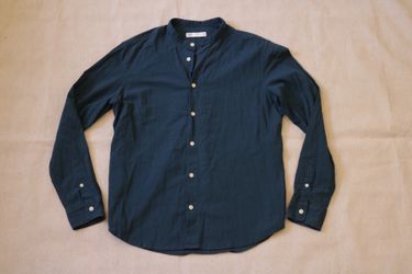 Zara Men's 100% Cotton Band Collar Grandad Shirt Size M Dark Teal Long Sleeve