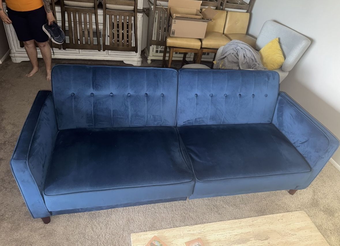 Blue Midcentury Modern Style Couch/futon